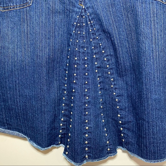 Drama Jeans High-low Studded A-line Stretch Denim Skirt Plus Size 24 Blue - Picture 9 of 10